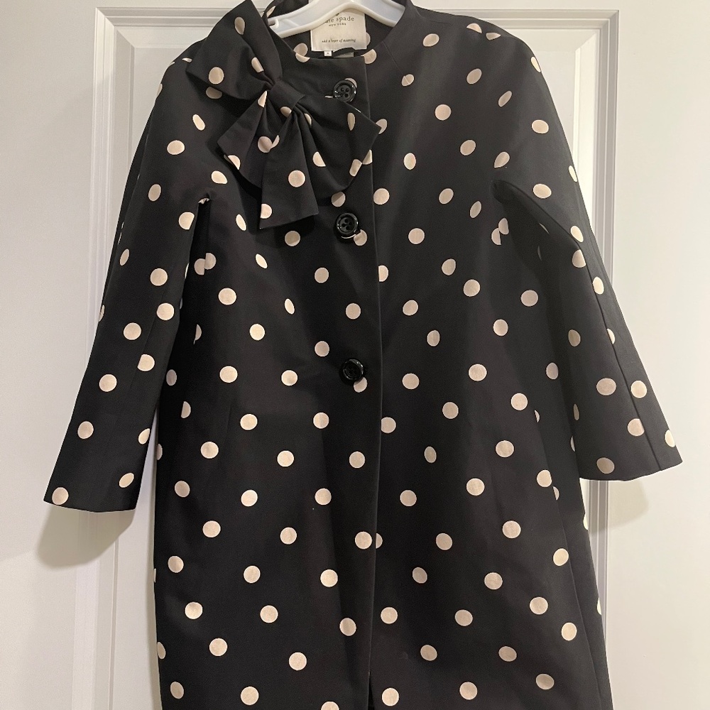 Kate Spade Overcoat - Black With Ivory Dot - Size Small